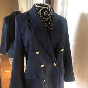 Lined wool Coat, navy blue, gold buttons, size 14